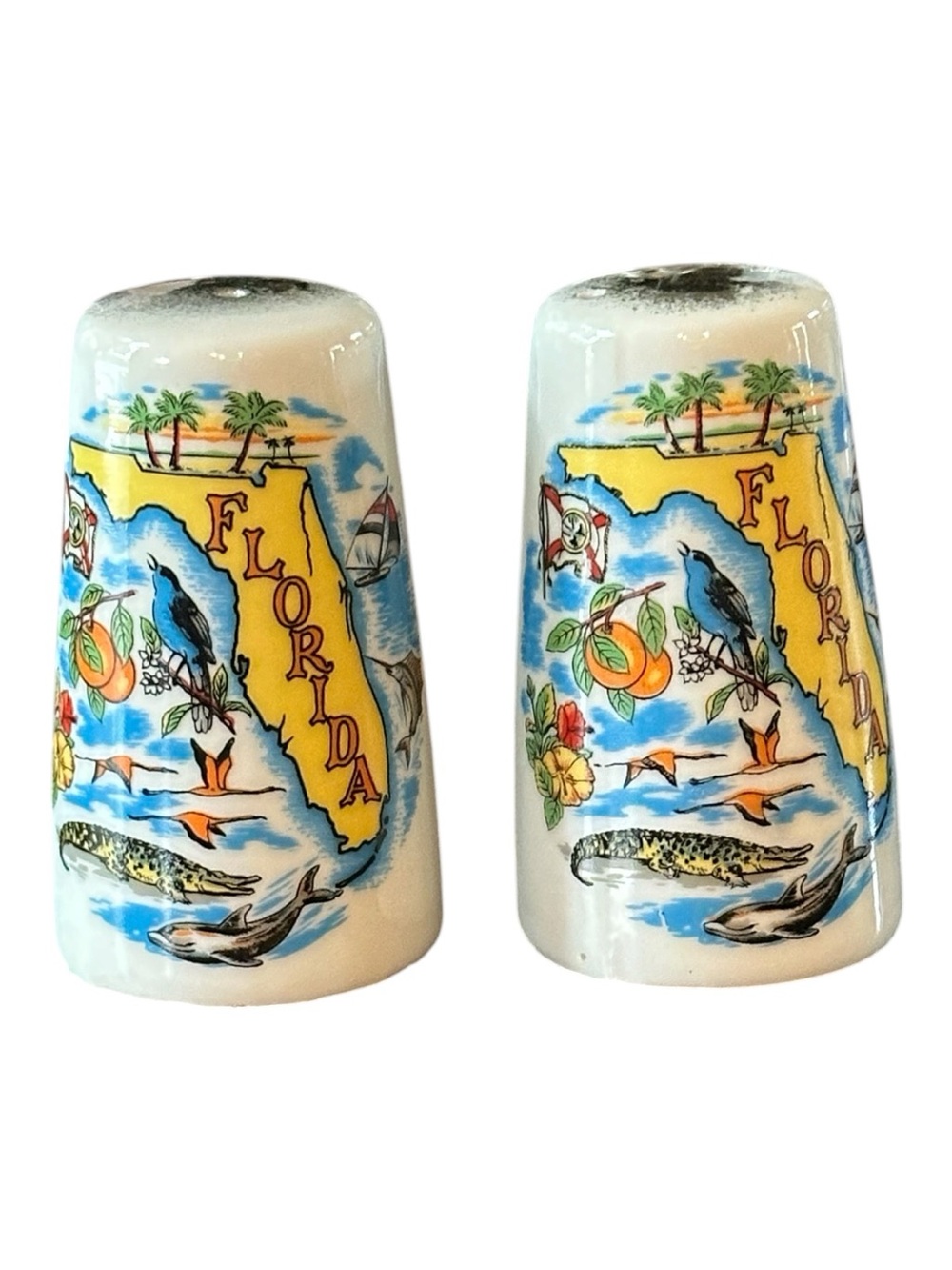 Florida Ceramic Souvenir Salt and Pepper Shaker Set - White